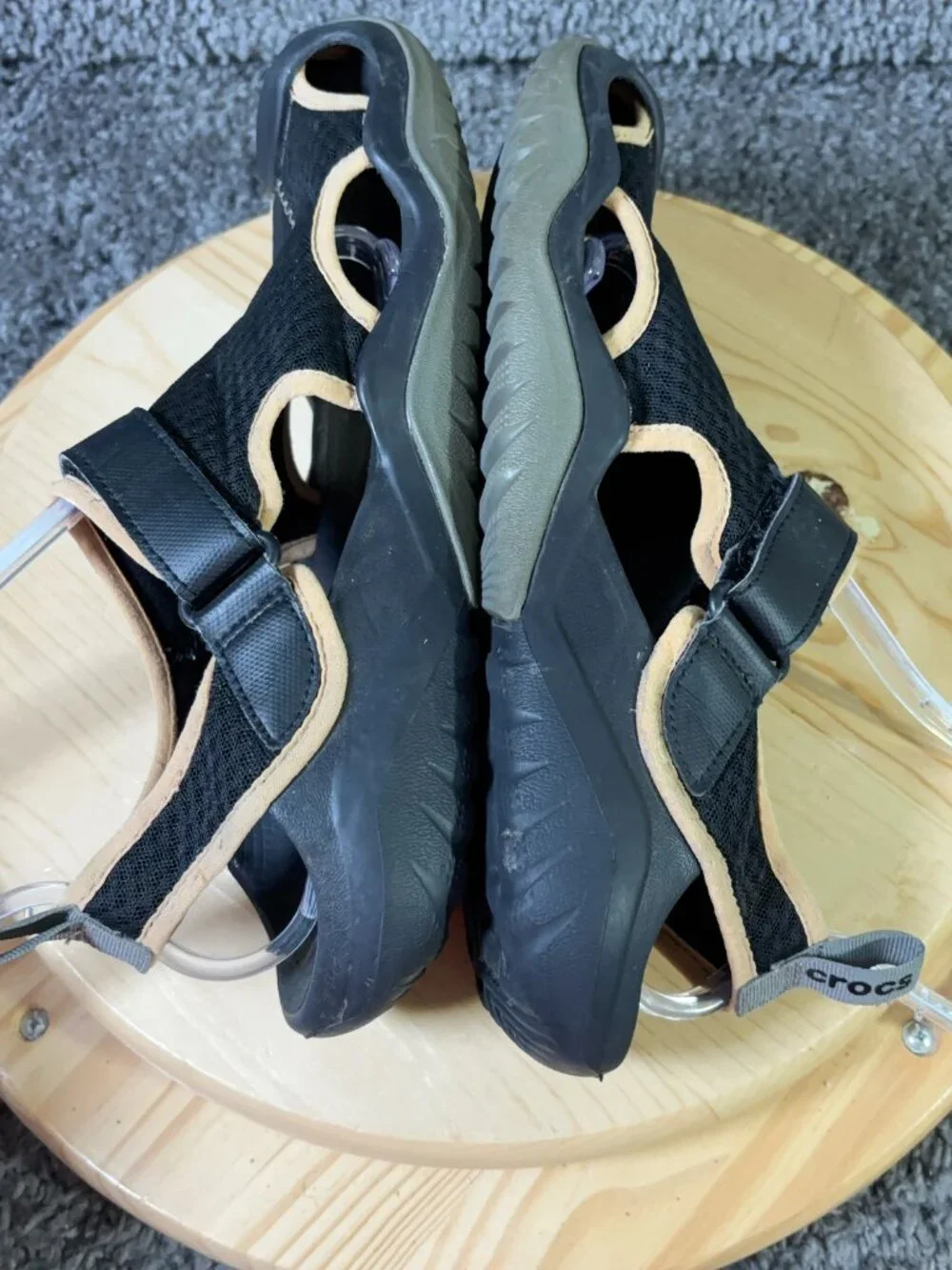 Crocs Swiftwater Deck Sandals Mens Size 11 Black Beige Mesh Water Shoes
